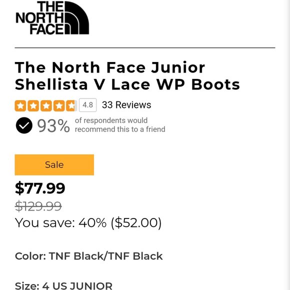 North Face Youth Shallista V Lace Up Waterproof Boots - Picture 6 of 7